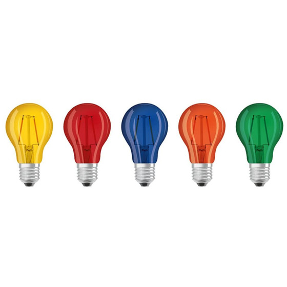 5xOsram LED Base Classic Lampe E27 Leuchtmittel 2W gelb, rot, blau, orange, grün